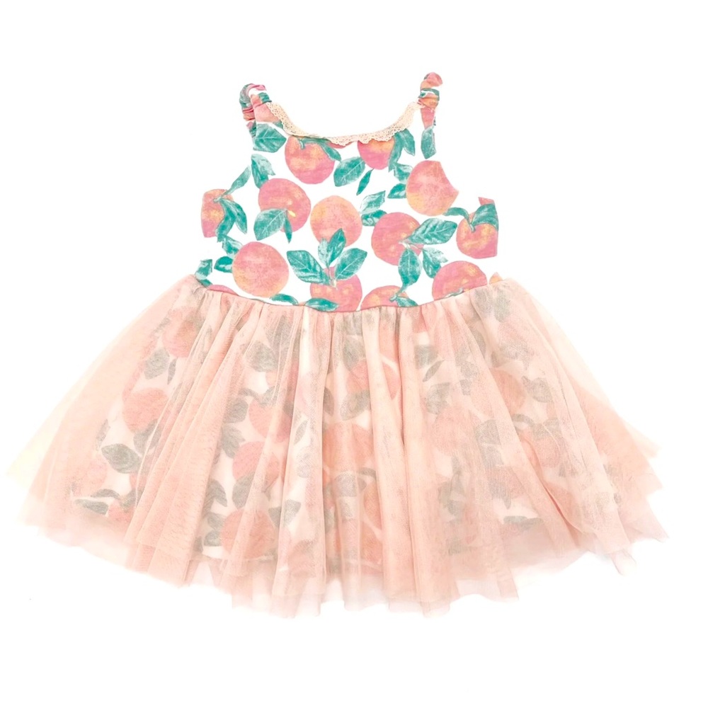 Catherine Malandrino Peach Print Tulle Dress - Peach, Green, White